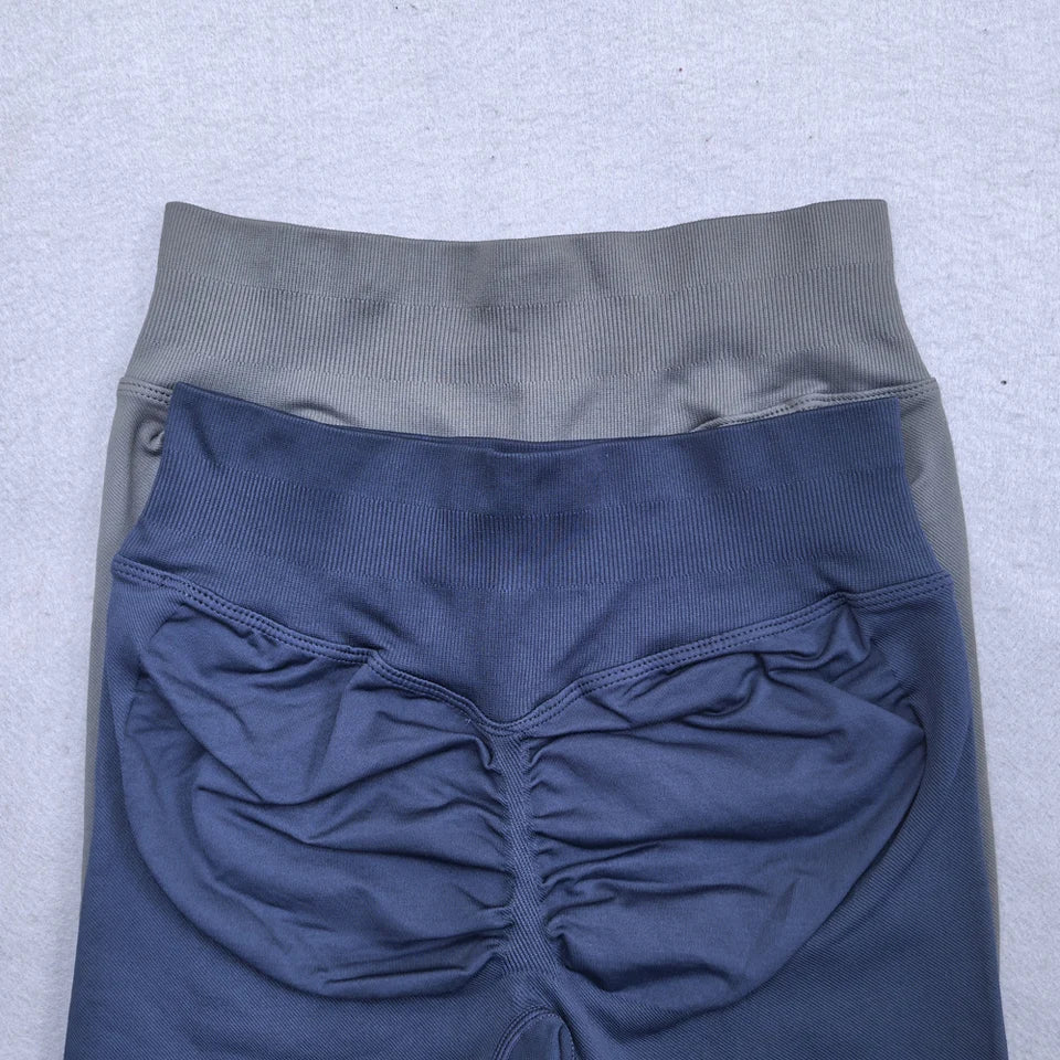 Legging de sport femme sans coutures, ceinture côtelée et détail froncé