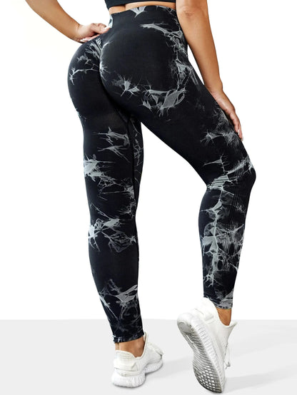 Legging de yoga femme sans coutures, taille haute et motif tie-dye