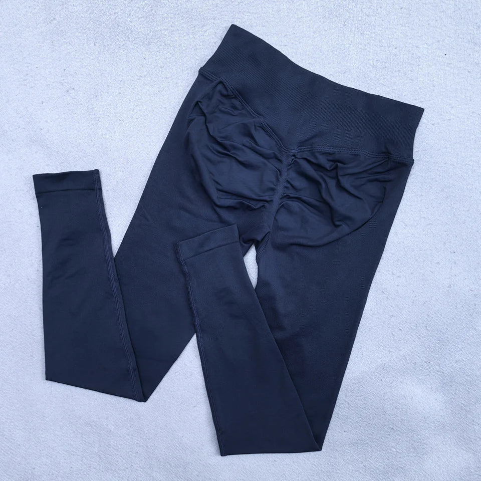 Legging de sport femme sans coutures, ceinture côtelée et détail froncé