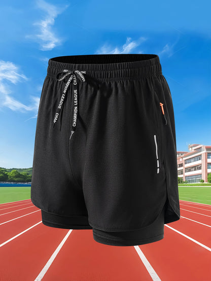 Short de running homme 2-en-1 en polyester et élasthanne