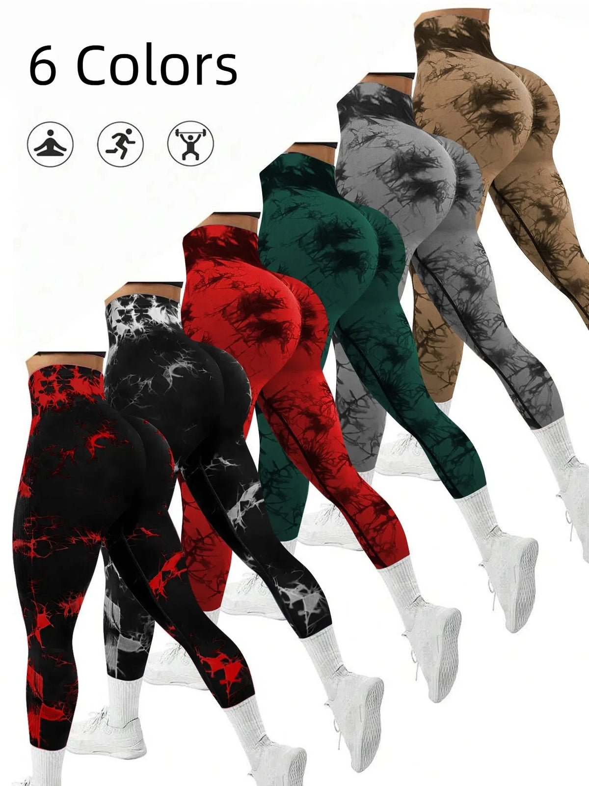 Legging de yoga femme sans coutures, taille haute et motif tie-dye