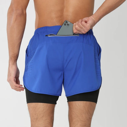 Short de running homme 2-en-1 à double épaisseur