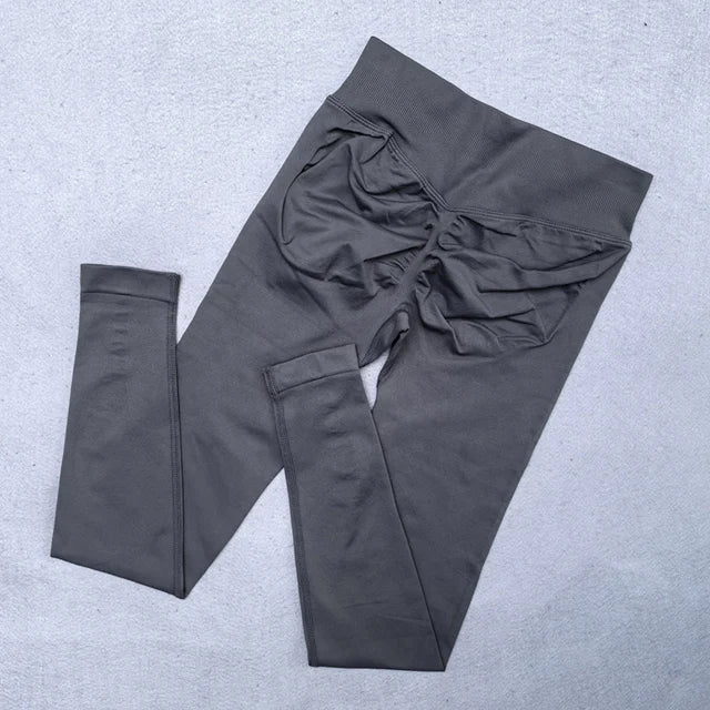 Legging de sport femme sans coutures, ceinture côtelée et détail froncé