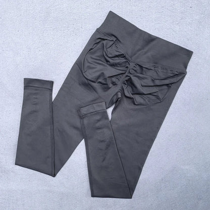 Legging de sport femme sans coutures, ceinture côtelée et détail froncé