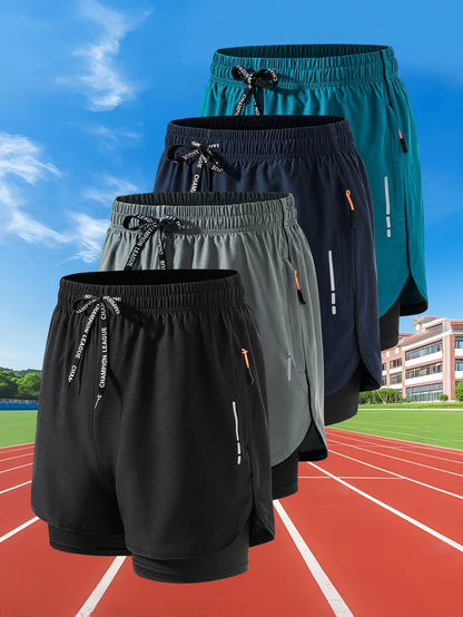 Short de running homme 2-en-1 en polyester et élasthanne