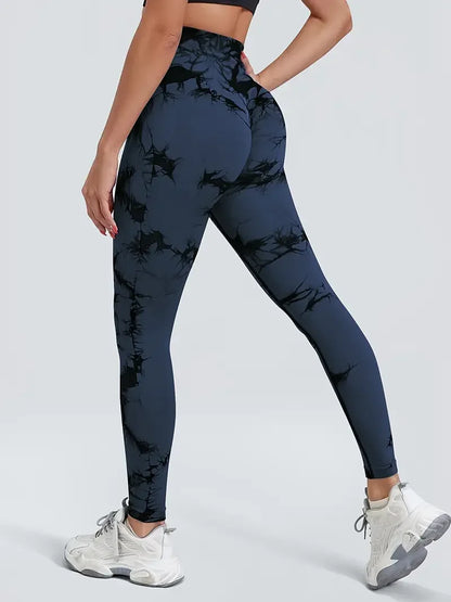 Legging de yoga femme sans coutures, taille haute et motif tie-dye