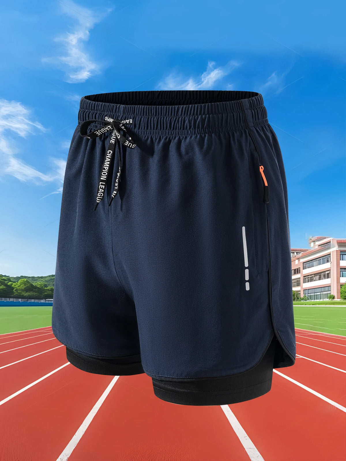 Short de running homme 2-en-1 en polyester et élasthanne