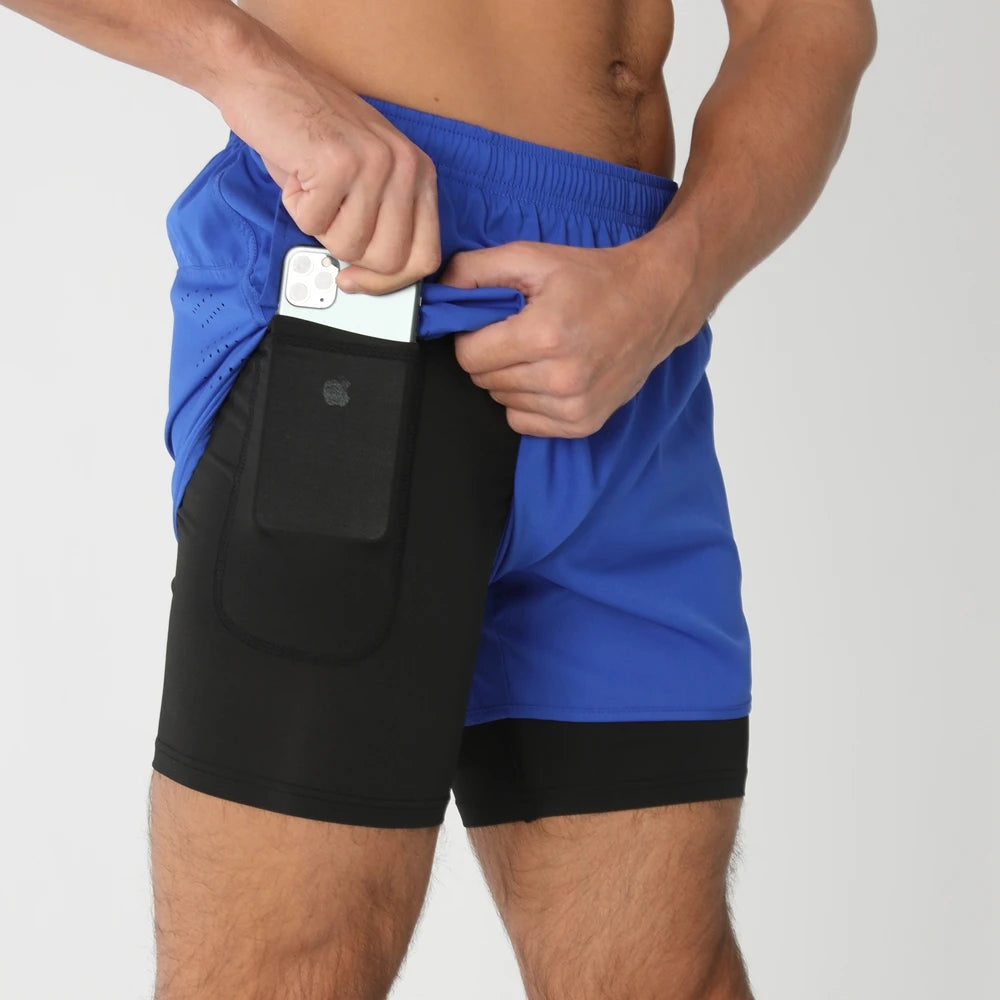 Short de running homme 2-en-1 à double épaisseur