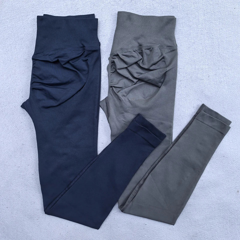Legging de sport femme sans coutures, ceinture côtelée et détail froncé
