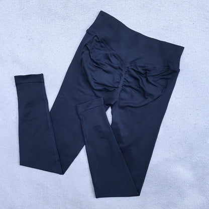 Legging de sport femme sans coutures, ceinture côtelée et détail froncé