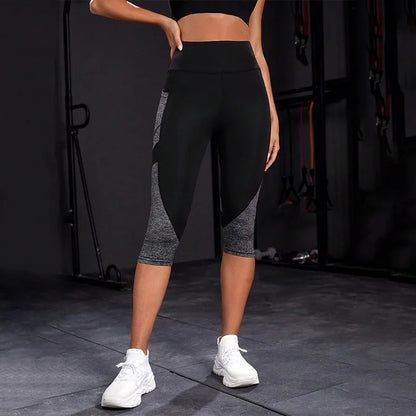 Legging capri femme taille haute à poches et empiècements contrastés