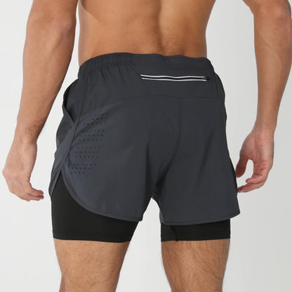 Short de running homme 2-en-1 à double épaisseur