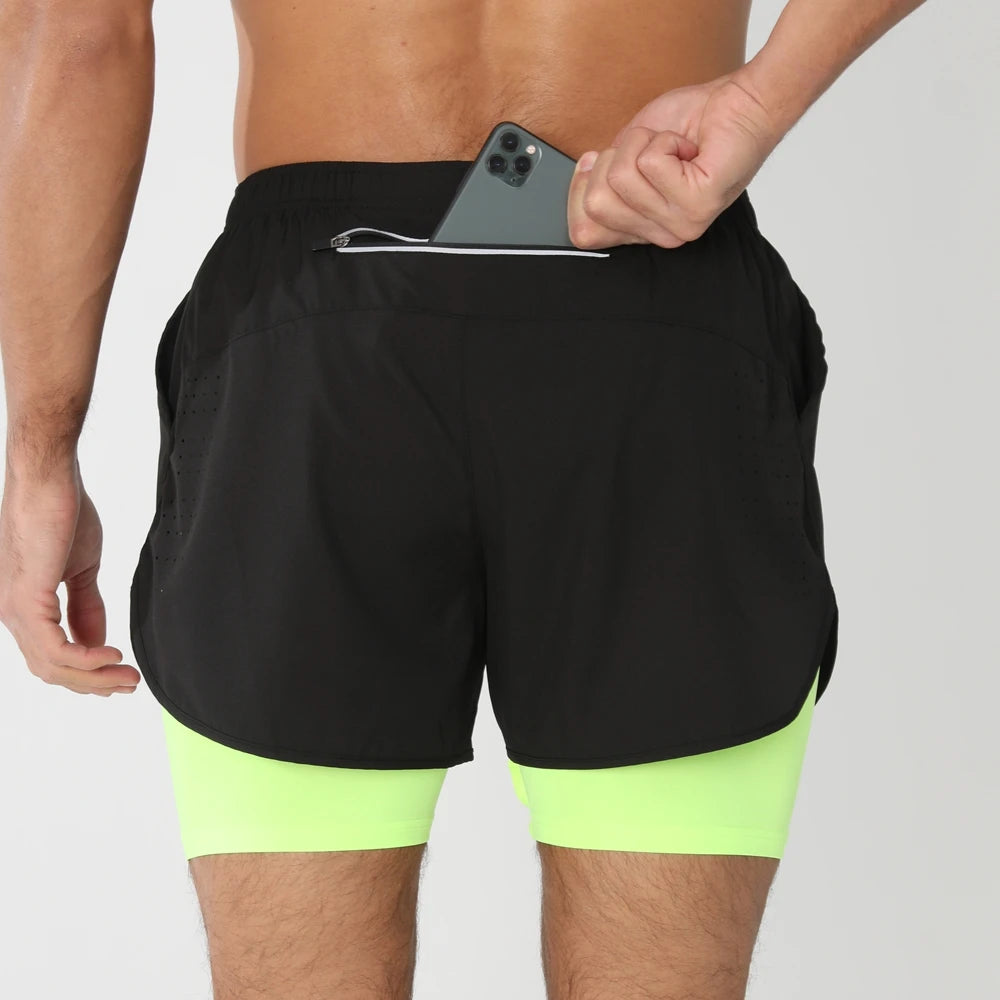 Short de running homme 2-en-1 à double épaisseur