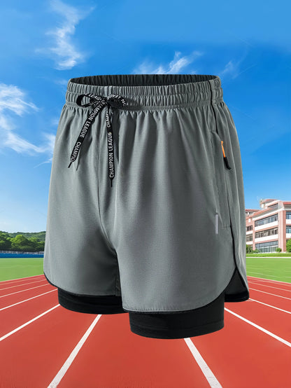 Short de running homme 2-en-1 en polyester et élasthanne